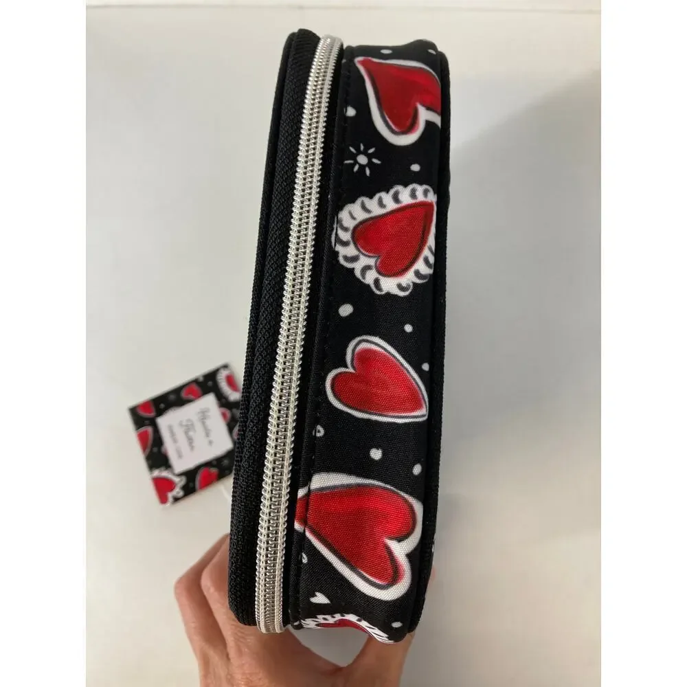 BRIGHTON NWT BLACK RED CANVAS HEART PRINT TRAVEL JEWLERY BOX